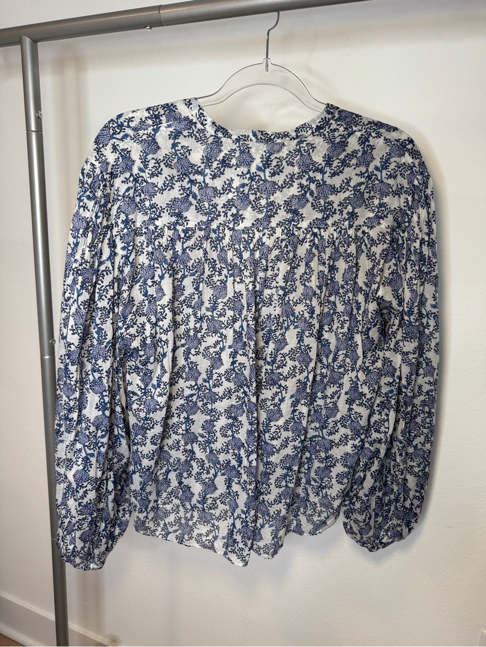 Isabel Marant Etoilé Salika Cotton Voile Blue and White Floral Blouse - Picture 8 of 10